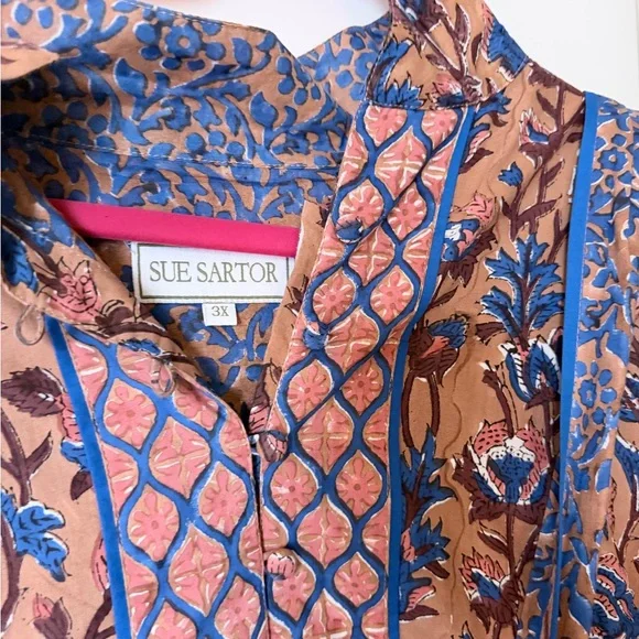 Sue Sartre Blue & Tan Floral Mini Dress - Picture 2 of 3